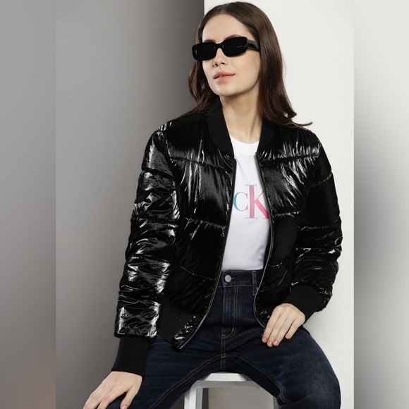 NWOT Calvin Klein Shiny Puffer Bomber - Picture 4 of 15